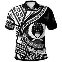 Polynesian Pride Apparel Pohnpei Polo Shirt Plumeria Flowers White Version Unisex Black - Polynesian Pride