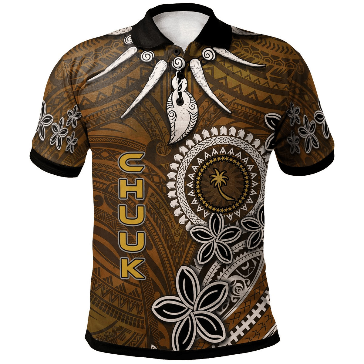 Polynesian Pride Apparel Chuuk Polo Shirt Polynesian Boar Tusk Unisex Brown - Polynesian Pride