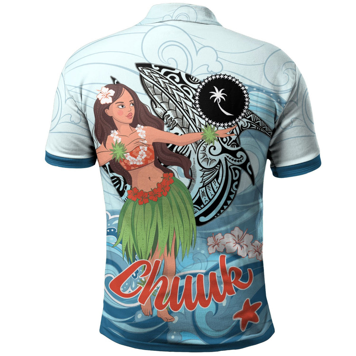 Polynesian Pride Apparel Chuuk Polo Shirt Polynesian Girls With Shark - Polynesian Pride