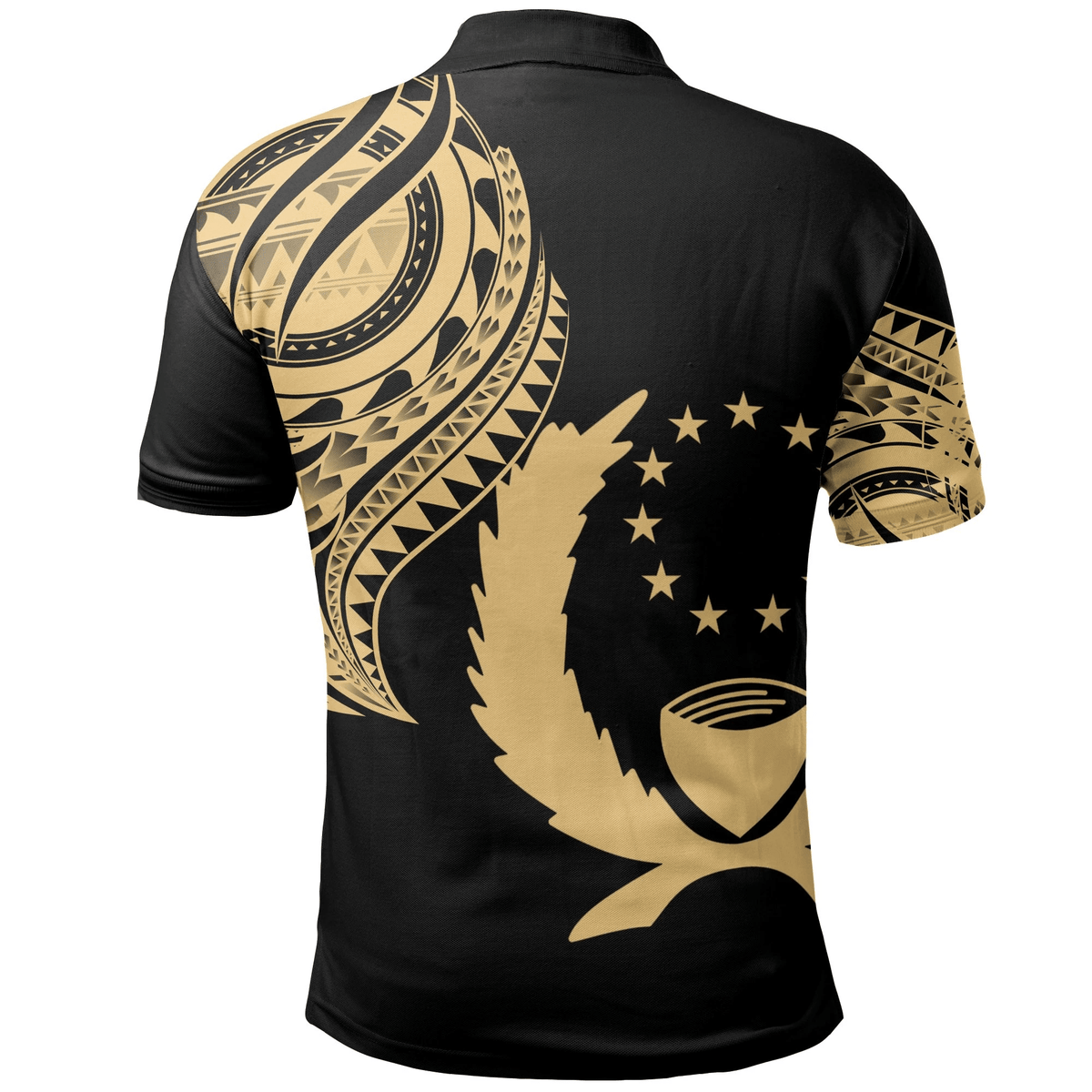 Polynesian Pride Apparel Pohnpei State Polo Shirt Micronesian Tatau Gold Patterns With Coat Of Arms - Polynesian Pride