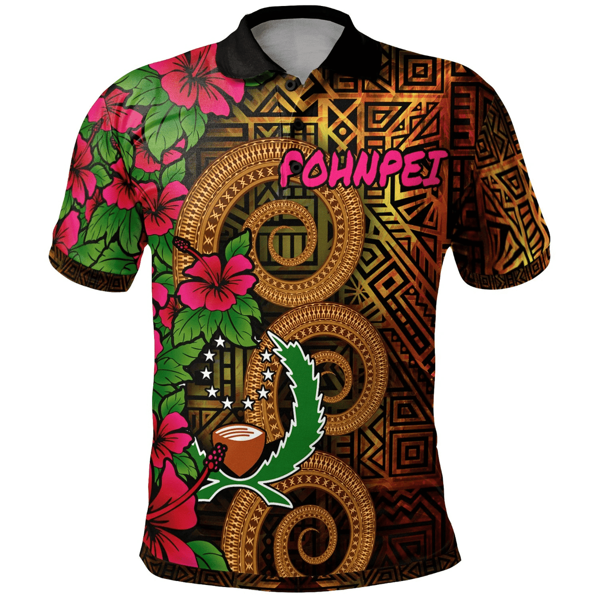 Polynesian Pride Apparel Pohnpei Micronesia Polynesian Polo Shirt Hibiscus Vintage Unisex Orange - Polynesian Pride