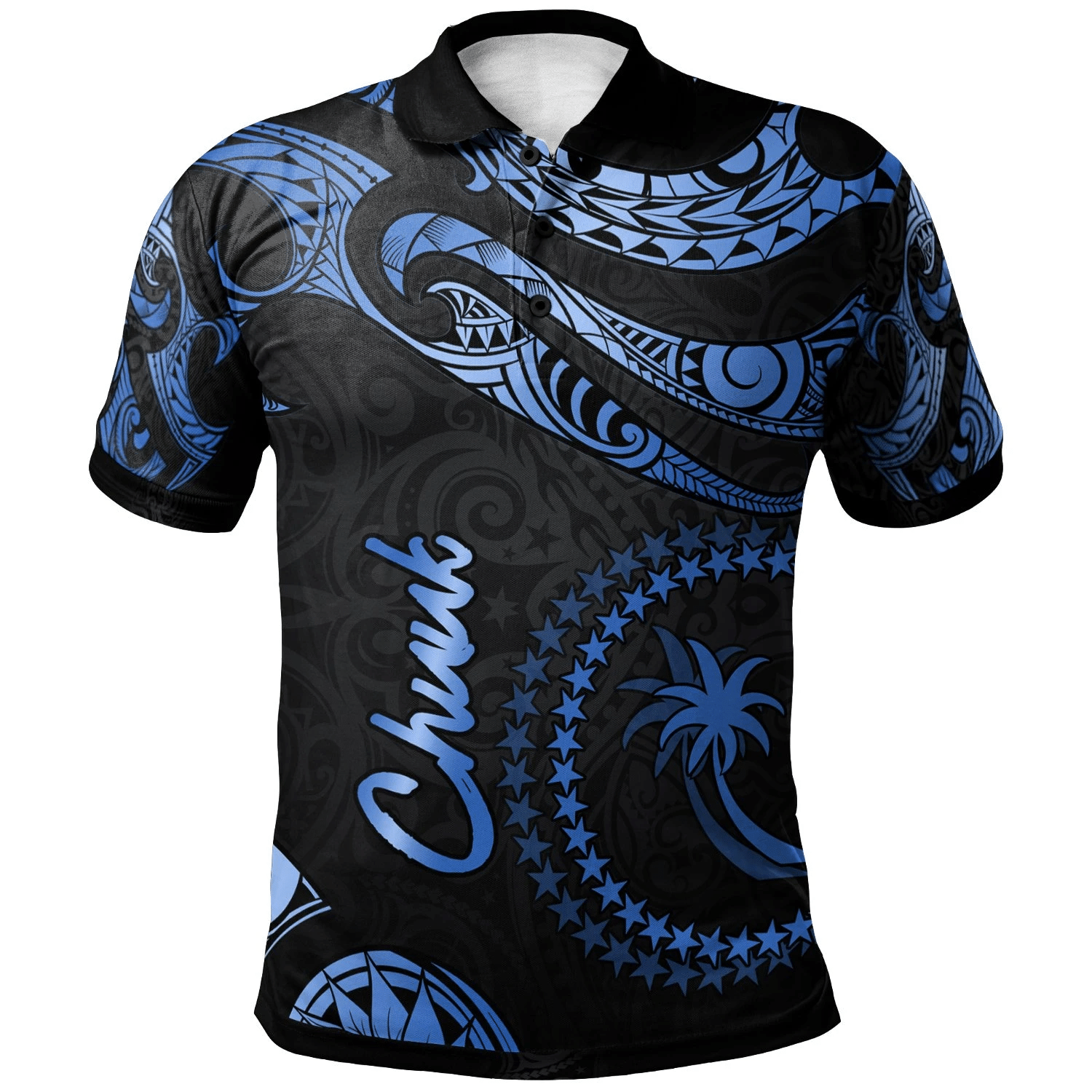Polynesian Pride Apparel Chuuk Micronesia Polo Shirt Polynesian Tattoo Blue Version Unisex Blue - Polynesian Pride