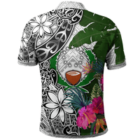 Polynesian Pride Apparel Pohnpei Polo Shirt White Turtle Plumeria Banana Leaf - Polynesian Pride