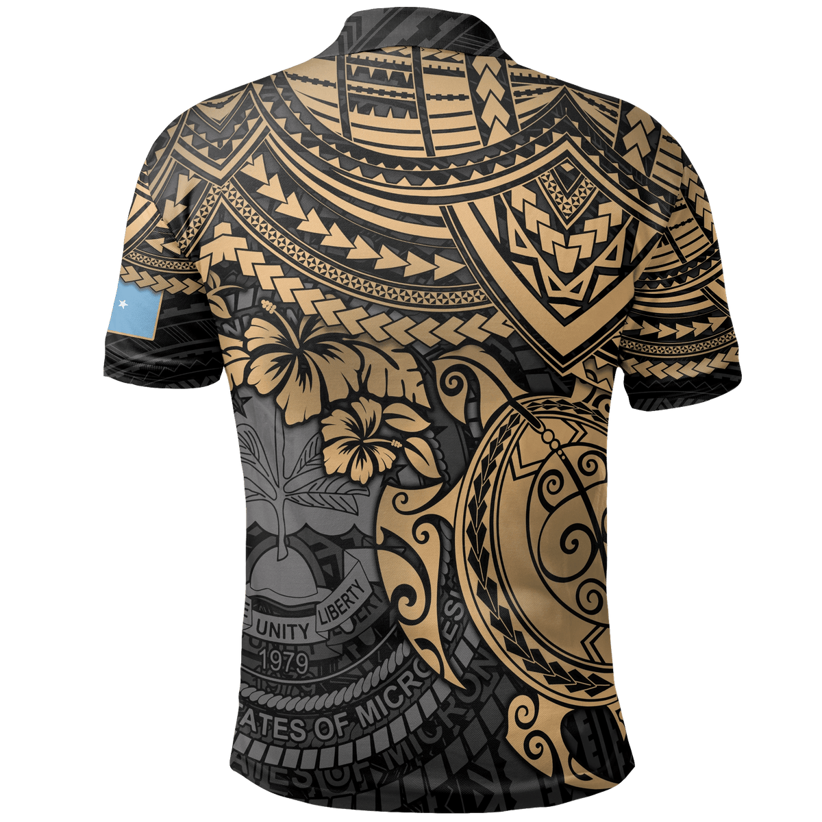 Polynesian Pride Apparel Federated States of Micronesia Polo Shirt Federated States of Micronesia Flag Seal Golden Turtle Hiciscus - Polynesian Pride