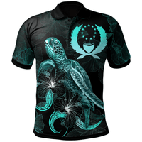Polynesian Pride Apparel Pohnpei Polynesian Polo Shirt Turtle With Blooming Hibiscus Turquoise Unisex Turquoise - Polynesian Pride