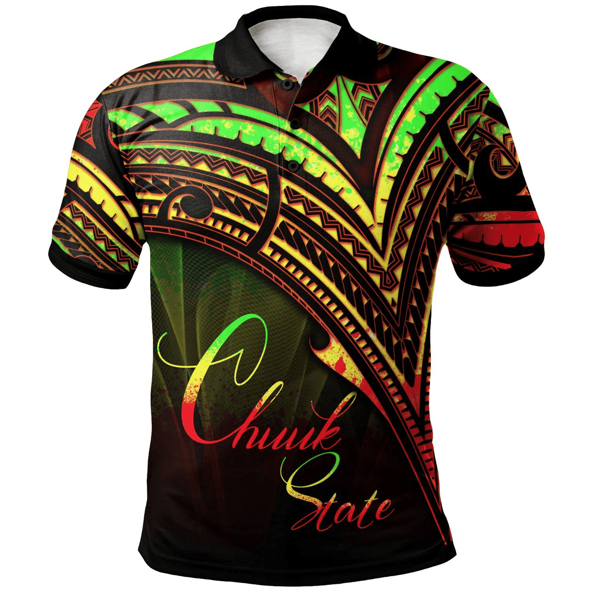 Polynesian Pride Apparel Chuuk State Polo Shirt Reggae Color Cross Style Unisex Black - Polynesian Pride