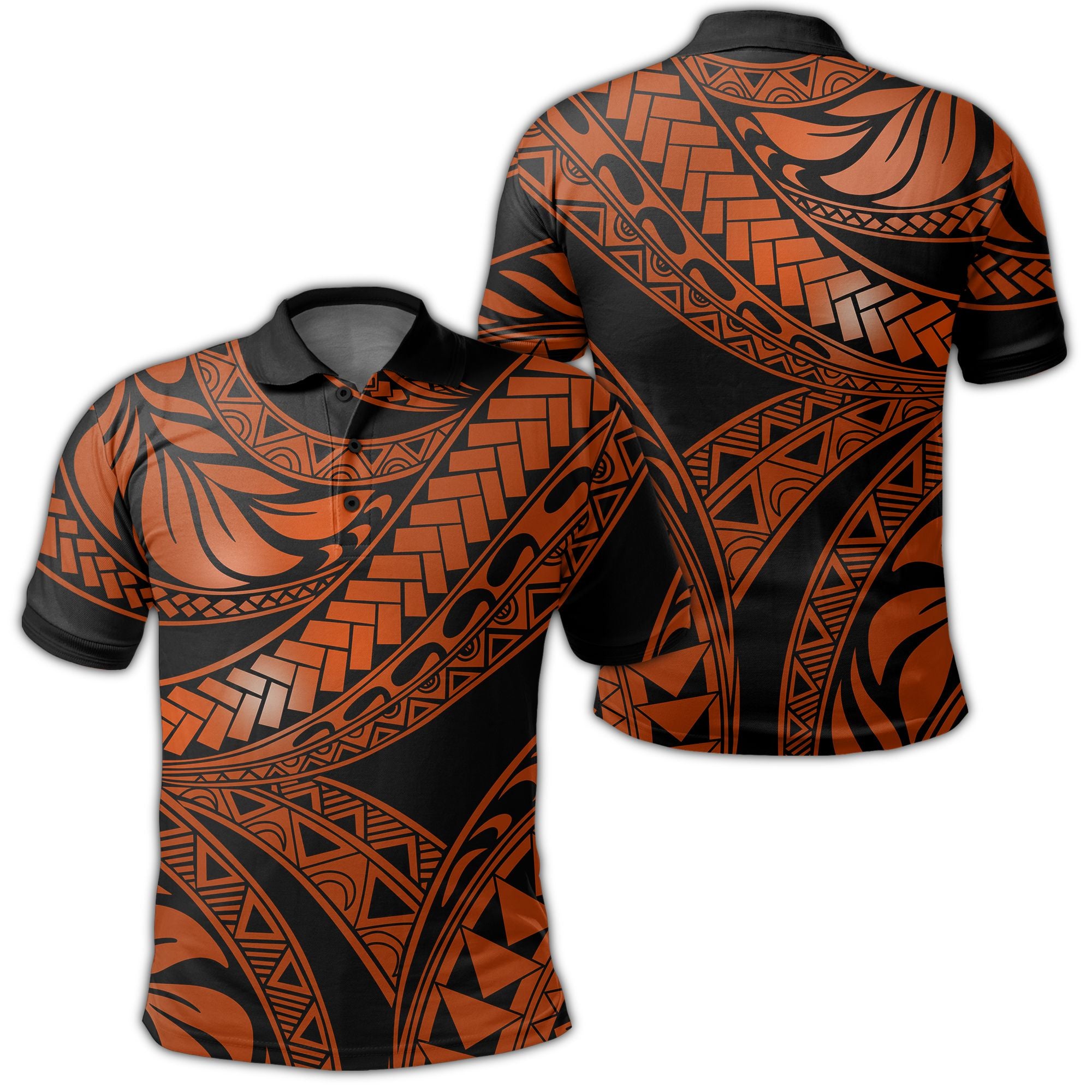 Polynesian Pride Apparel Polo Shirt Tribal Polynesian Orange Ali Style Polo Shirt Unisex Black - Polynesian Pride