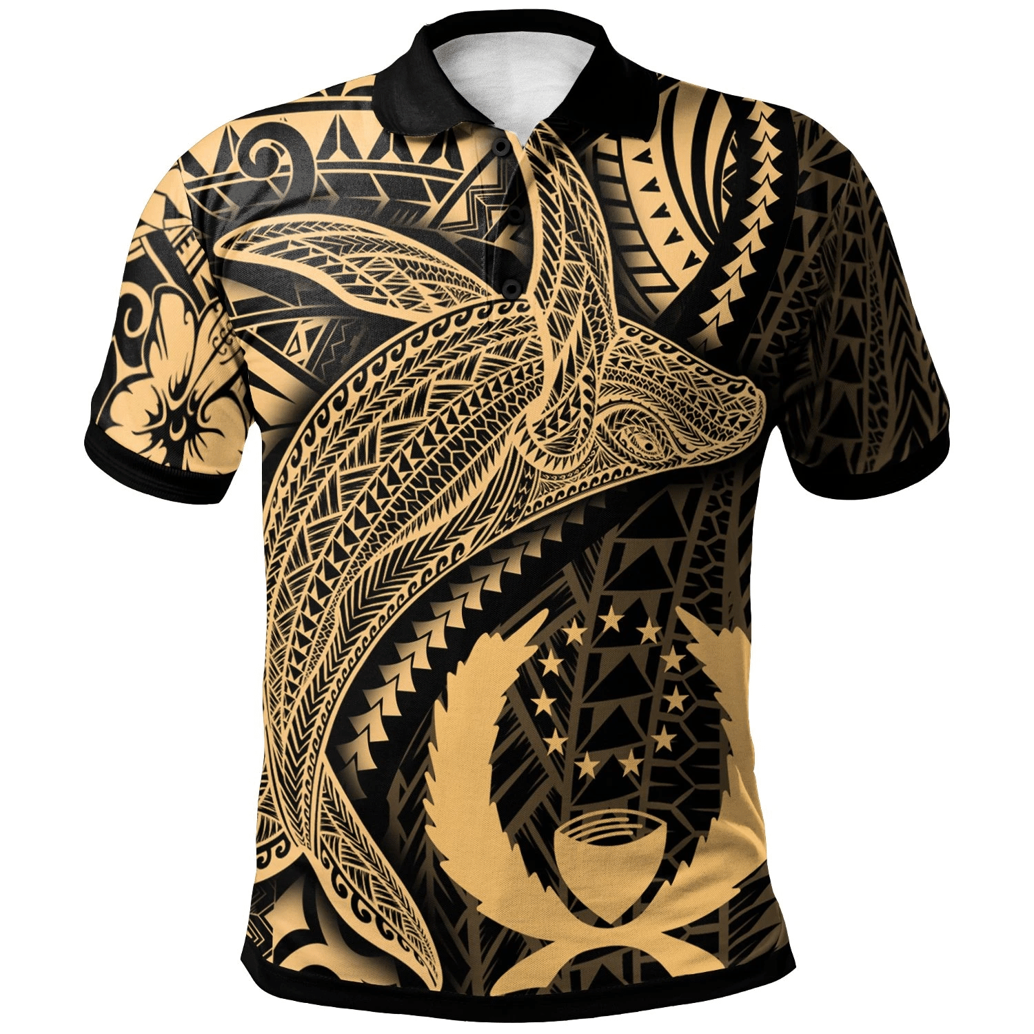 Polynesian Pride Apparel Pohnpei Polo Shirt Humpback Whale and Coat of Arms Gold Unisex Gold - Polynesian Pride