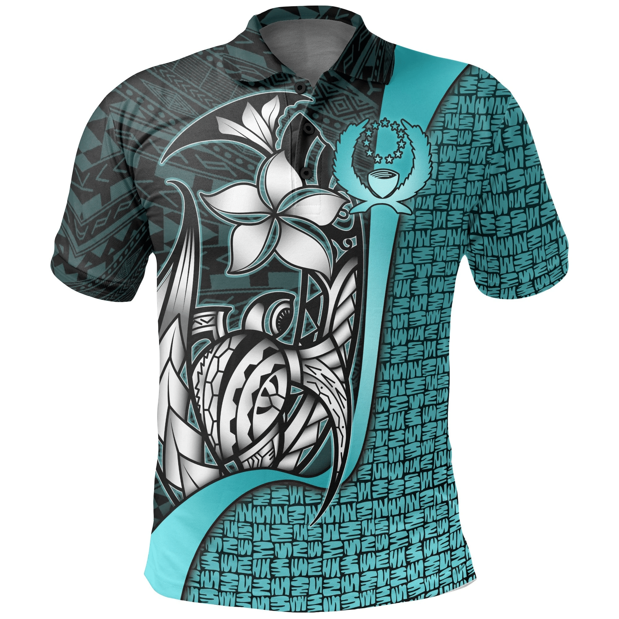 Polynesian Pride Apparel Pohnpei Micronesian Polo Shirt Turquoise Turtle With Hook Unisex Turquoise - Polynesian Pride