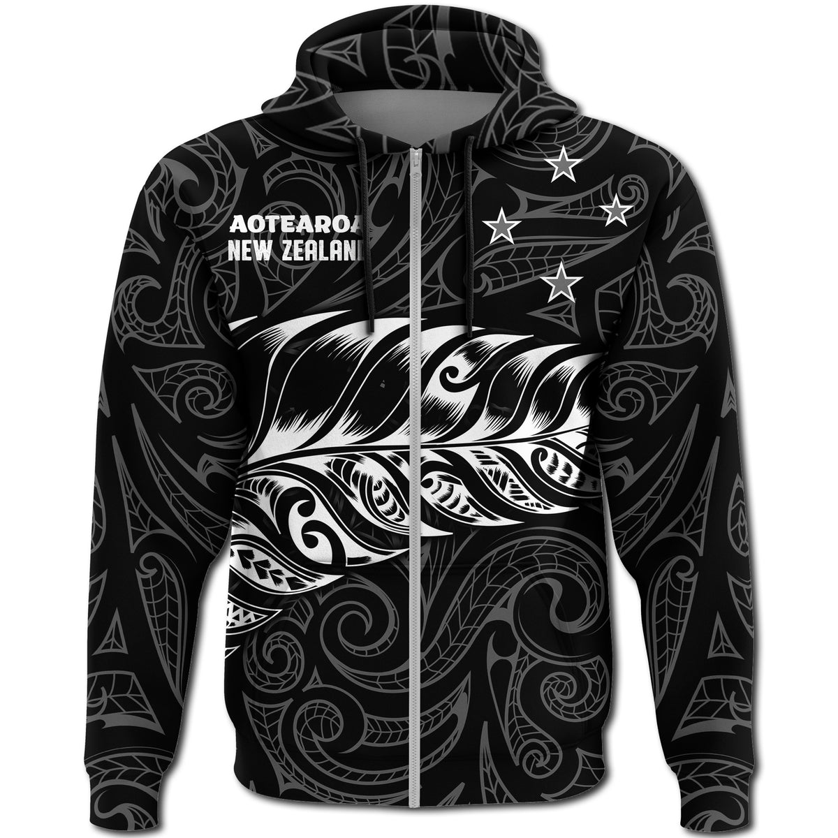 Polynesian Pride Hoodie New Zealand Hoodie Maori Silver Fern Zip Hoodie - Polynesian Pride