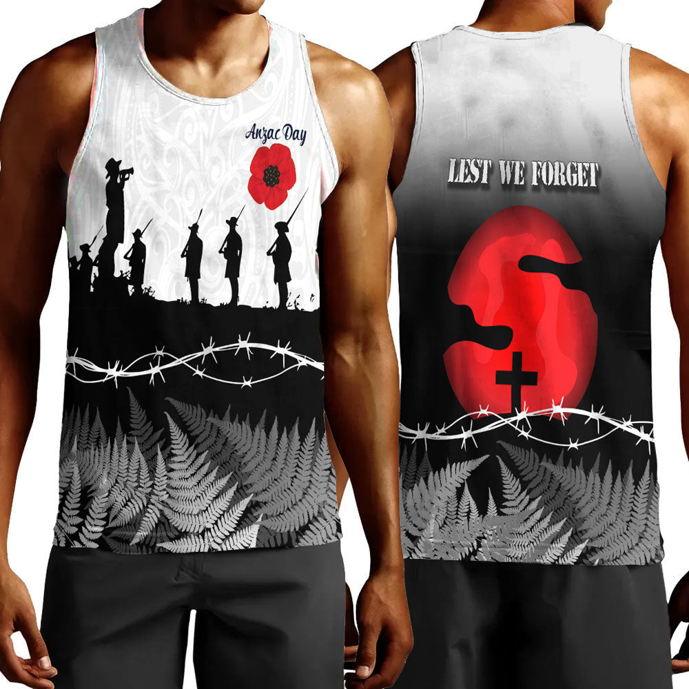 Polynesian Pride Clothing - New Zealand Anzac Day Silhouette Soldier Men Tank Top Black - Polynesian Pride