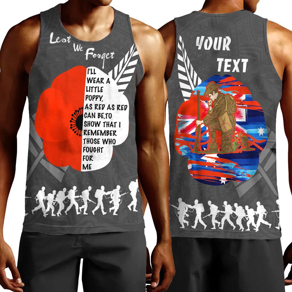 Polynesian Pride Clothing - (Custom) New Zealand Anzac Red Poopy Men Tank Top Black - Polynesian Pride