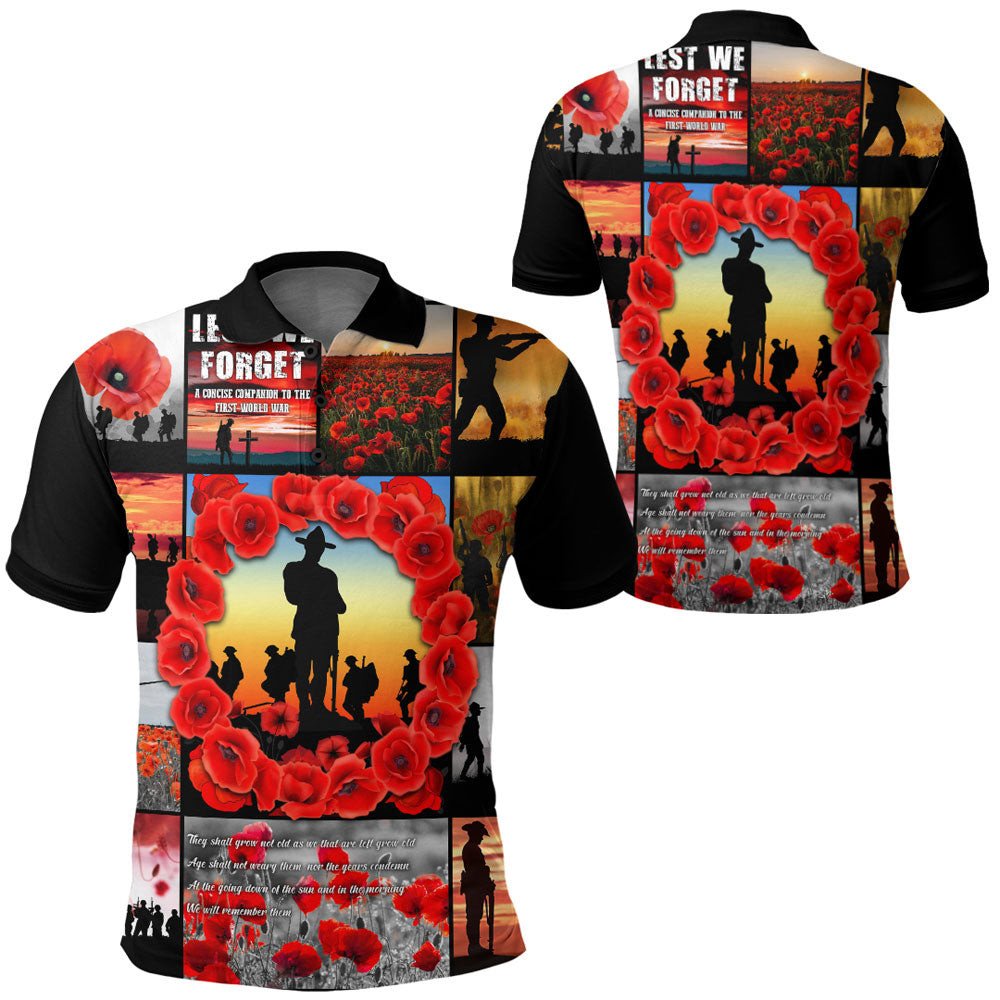 Polynesian Pride Clothing ANZAC Day Lest We Forget Banner Polo Shirt Black - Polynesian Pride
