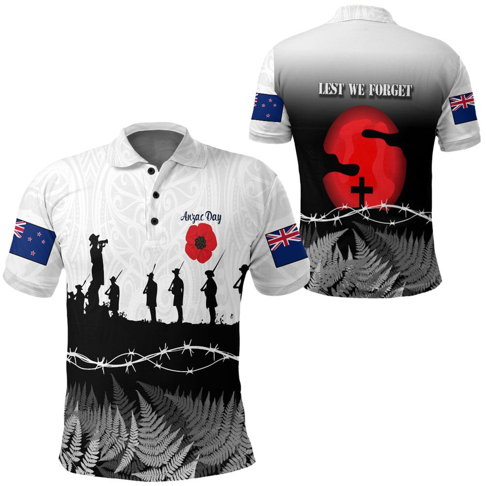 Polynesian Pride Clothing New Zealand ANZAC Day Silhouette Soldier Polo Shirt Black - Polynesian Pride