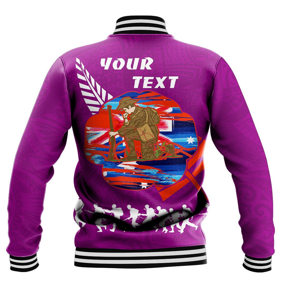Polynesian Pride Clothing - (Custom) New Zealand Anzac Red Poopy Purple Baseball Jacket - Polynesian Pride