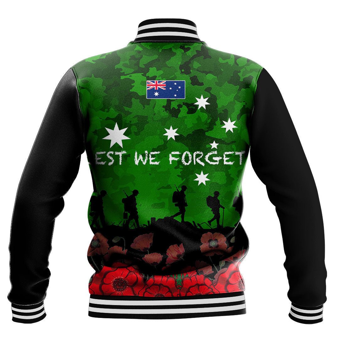 Polynesian Pride Clothing - Australia Anzac Day Camouflage & Poppy Baseball Jacket - Polynesian Pride