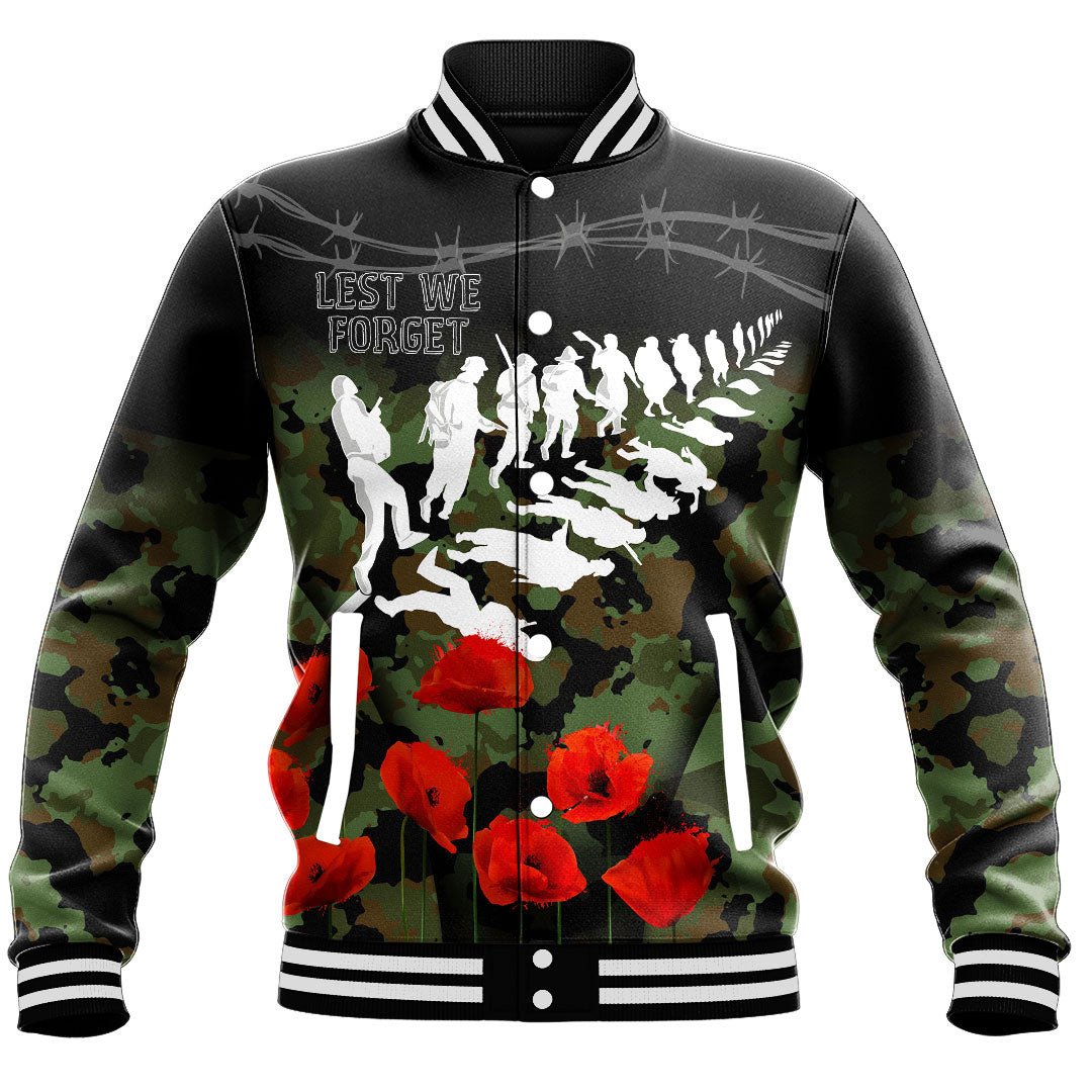 Polynesian Pride Clothing - New Zealand Anzac Lest We Forget Poppy Camo Baseball Jacket - Polynesian Pride