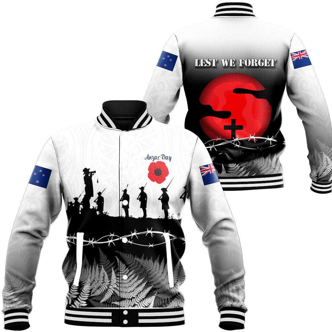 Polynesian Pride Clothing - New Zealand Anzac Day Silhouette Soldier Baseball Jacket Unisex Black - Polynesian Pride