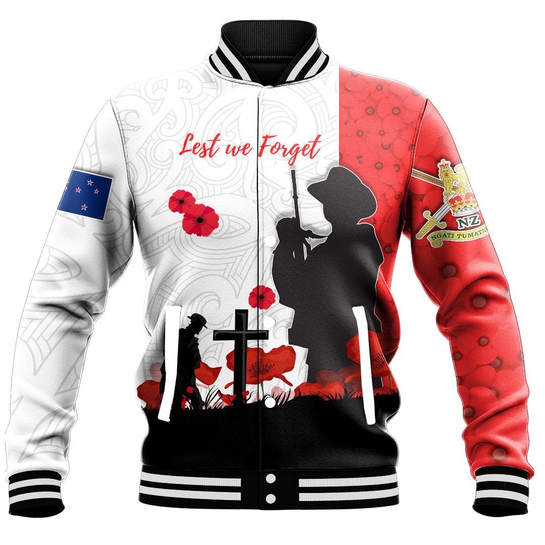 Polynesian Pride Clothing - (Custom) New Zealand Anzac Lest We Forget Baseball Jacket - Polynesian Pride
