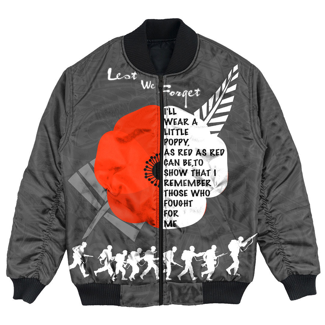 Polynesian Pride Clothing - (Custom) New Zealand Anzac Red Poopy Bomber Jacket Unisex Black - Polynesian Pride