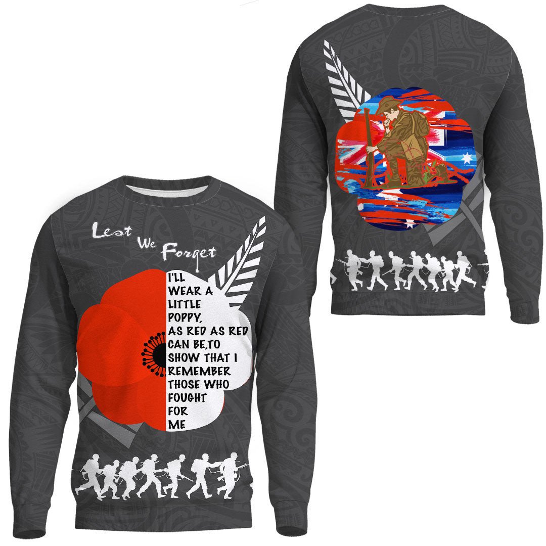 Polynesian Pride Clothing - New Zealand Anzac Red Poopy.Sweatshirt Unisex Black - Polynesian Pride