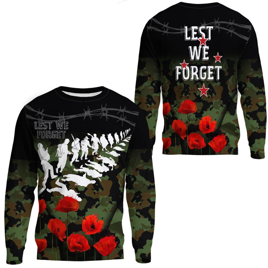 Polynesian Pride Clothing - New Zealand Anzac Lest We Forget Poppy Camo.Sweatshirt Unisex Black - Polynesian Pride