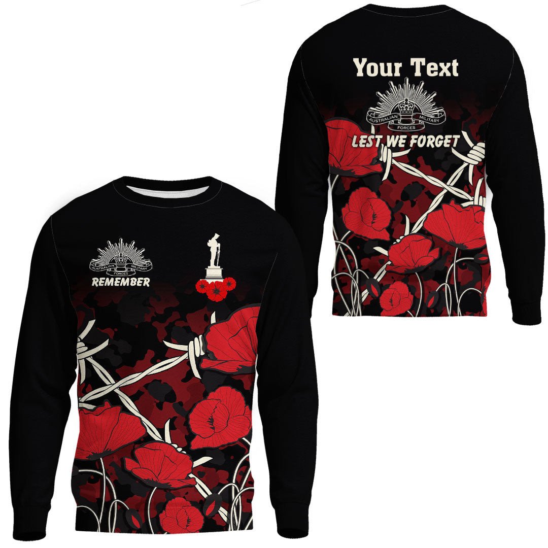 Polynesian Pride Clothing - (Custom) Anzac Day Camouflage Poppy & Barbed Wire.Sweatshirt Unisex Black - Polynesian Pride