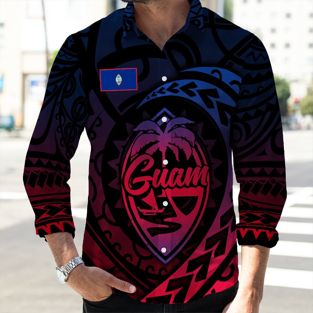 Polynesian Pride Long Sleeve Button Shirt - Guam Rising Style Long Sleeve Button Shirt LT10 Unisex Black - Polynesian Pride