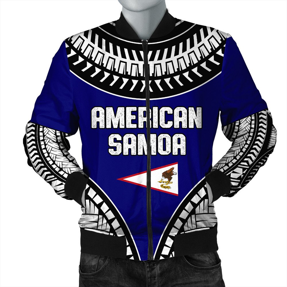 Polynesian Pride Jacket - American Samoa Tattoo Chief Bomber Jacket LT10 Unisex Blue - Polynesian Pride
