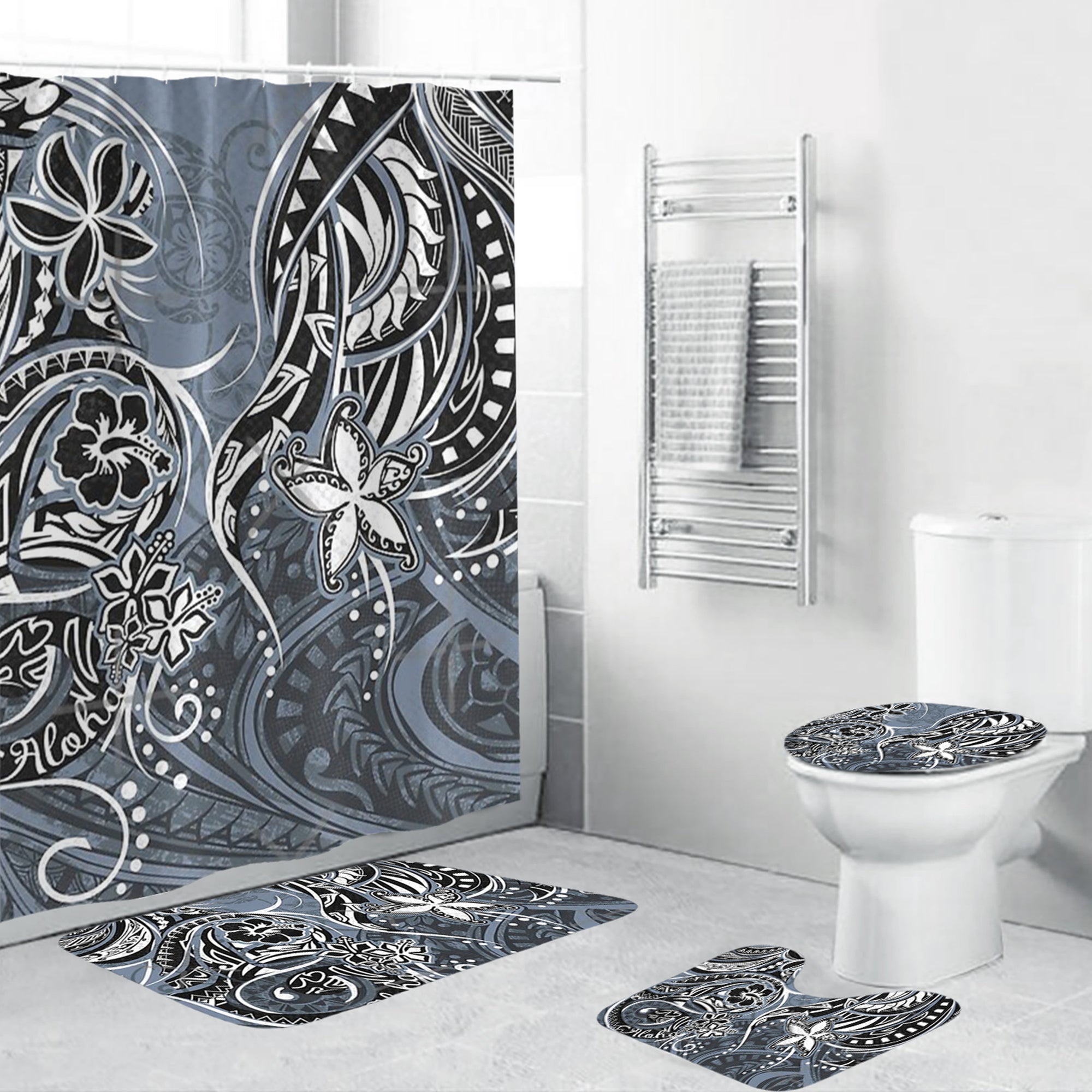 Polynesian Home Set - Tribal Slate Print Bathroom Set LT10 Gray - Polynesian Pride