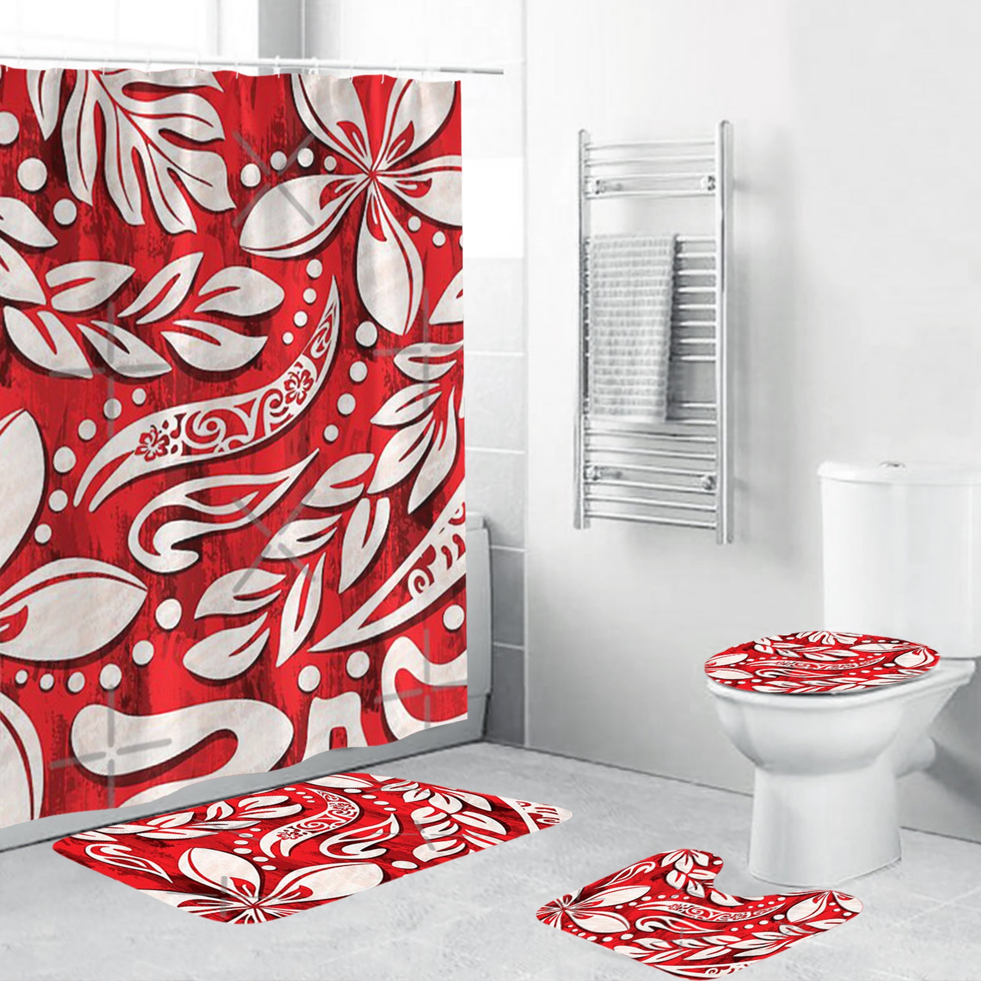 Polynesian Home Set - Vintage Red Polynesian Print Bathroom Set LT10 Red - Polynesian Pride