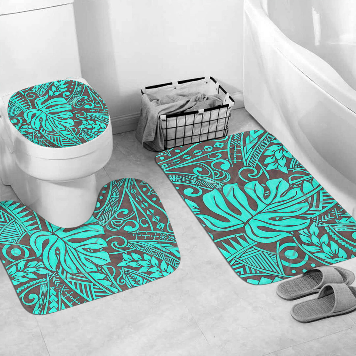 Polynesian Home Set - Teal Polynesian Tropical Leaf Bathroom Set LT10 - Polynesian Pride