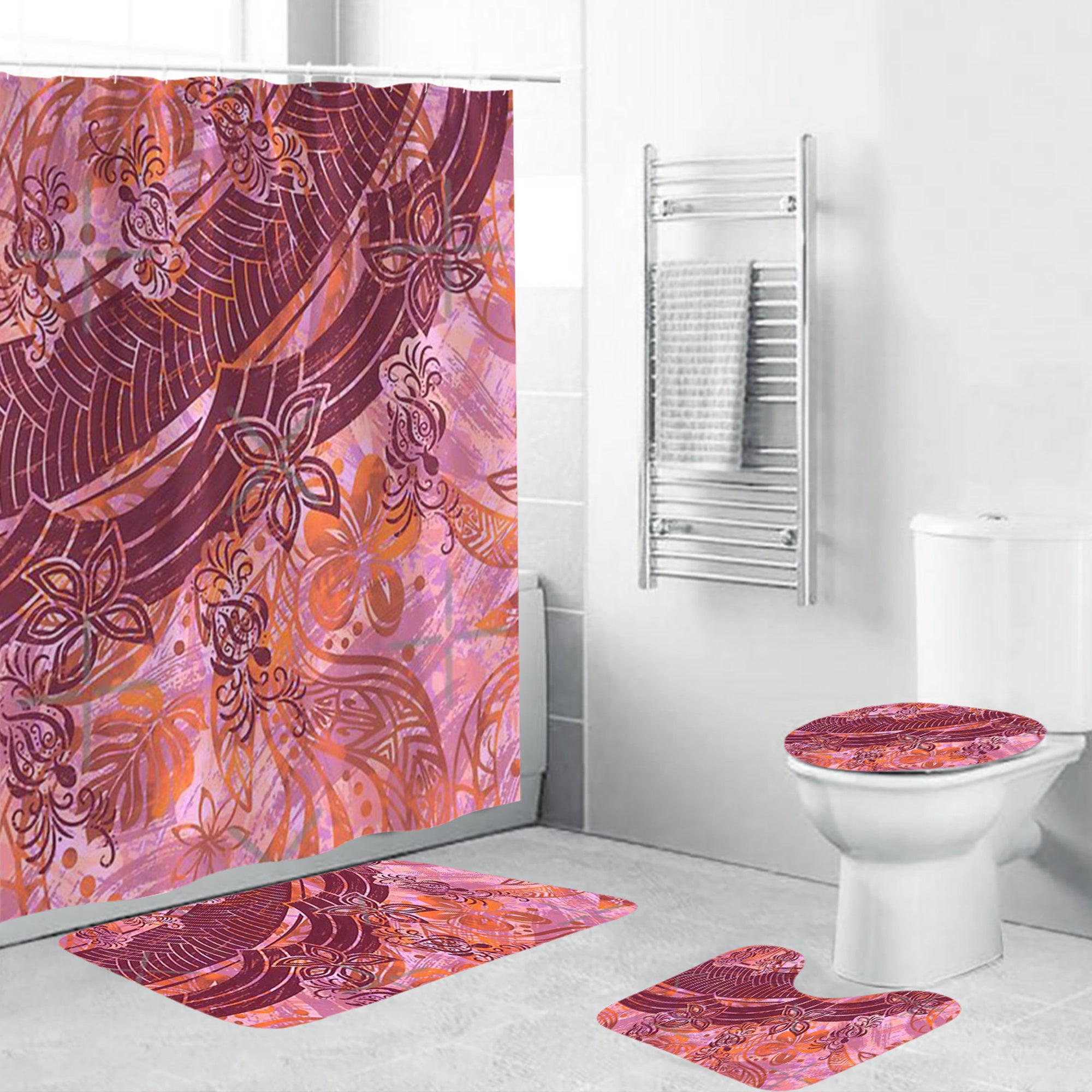 Polynesian Home Set - Polynesian Coral Painted Tribal Bathroom Set LT10 Coral - Polynesian Pride