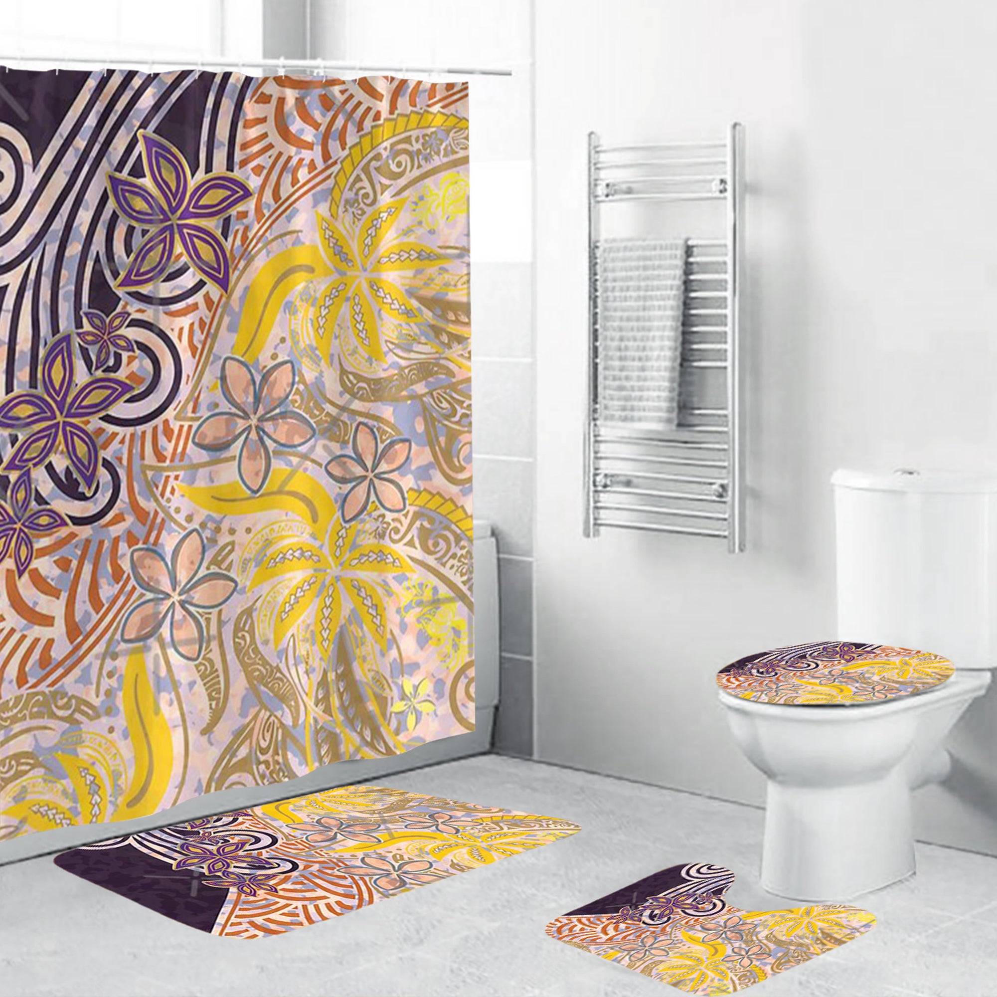 Polynesian Home Set - Polynesian Gold And Purple Tropical Camo Bathroom Set LT10 Yellow - Polynesian Pride