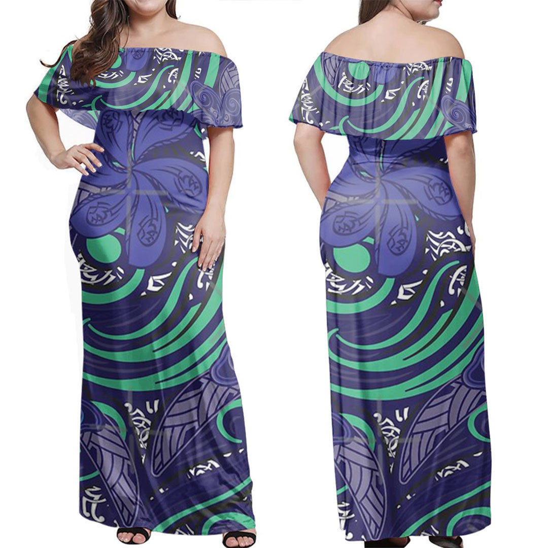 Polynesian Dress - Polynesian Midnight Blue Tribal Pattern Off Shoulder Long Dress LT10 Women Blue - Polynesian Pride