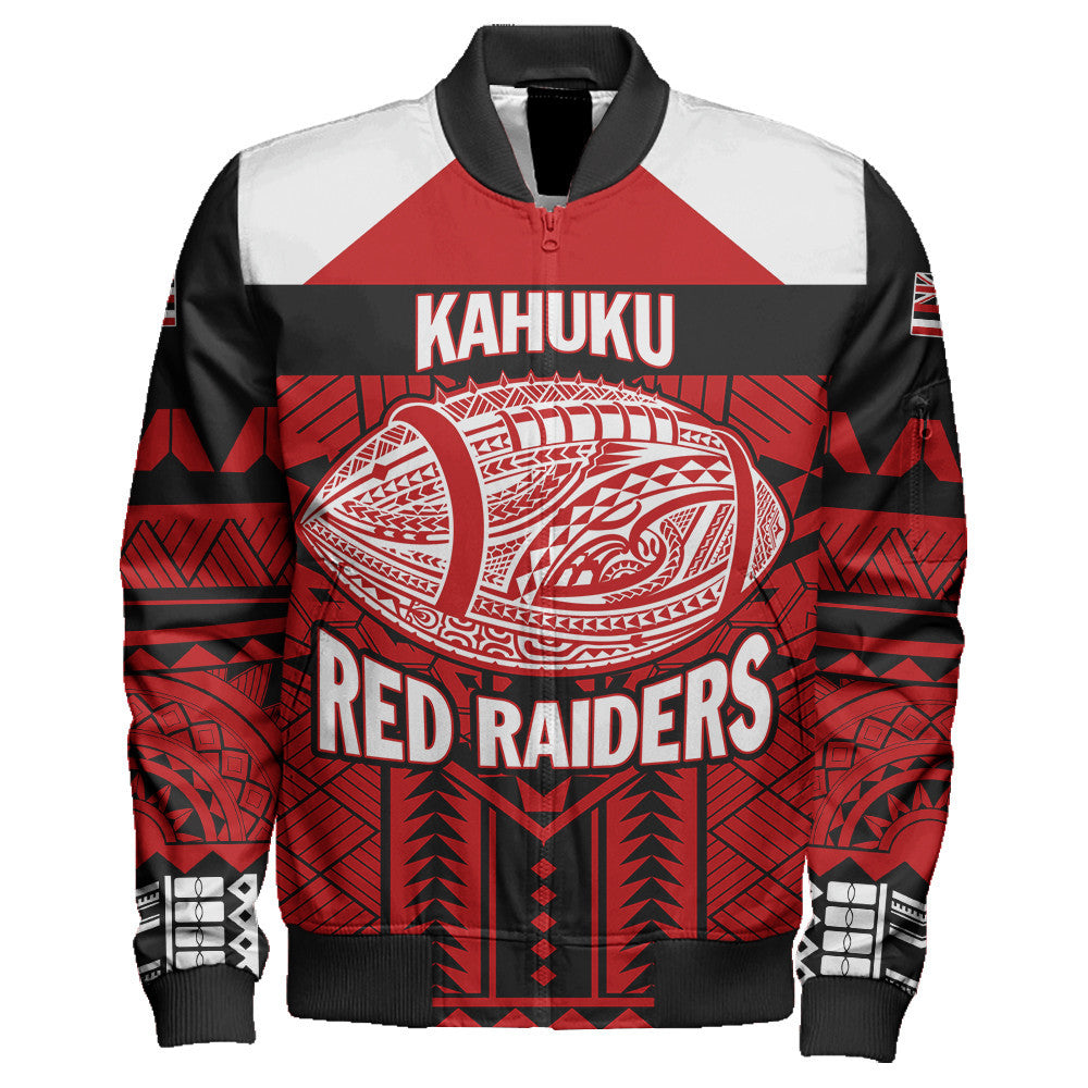 Polynesian Pride Jacket - Personalized Hawaiian High Kahuku Sleeve Zip Bomber Jacket LT10 Unisex Red - Polynesian Pride