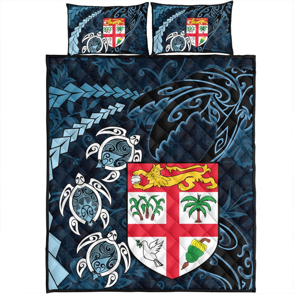 Polynesian Pride Home Set - Fiji Coat of Arms Turtle Palm Tree Quilt Bed Set LT10 - Polynesian Pride