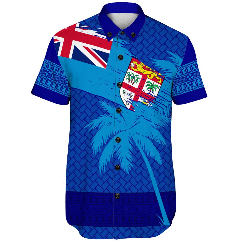Polynesian Pride Shirt - Fiji Palm Tree Coat Of Arms Short Sleeve Shirt LT10 Unisex Blue - Polynesian Pride