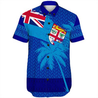 Polynesian Pride Shirt - Fiji Palm Tree Coat Of Arms Short Sleeve Shirt LT10 Unisex Blue - Polynesian Pride