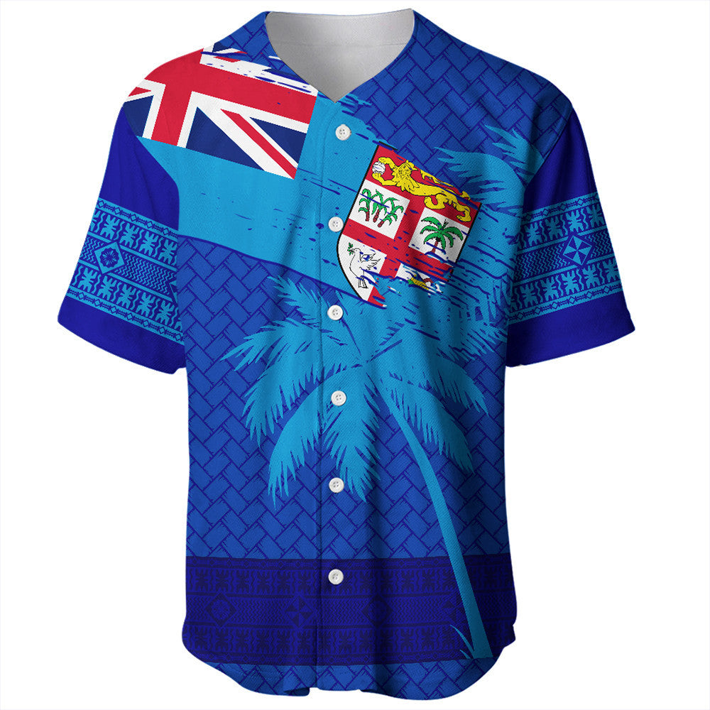 Polynesian Pride Shirt - Fiji Palm Tree Coat Of Arms Baseball Jersey LT10 Blue - Polynesian Pride