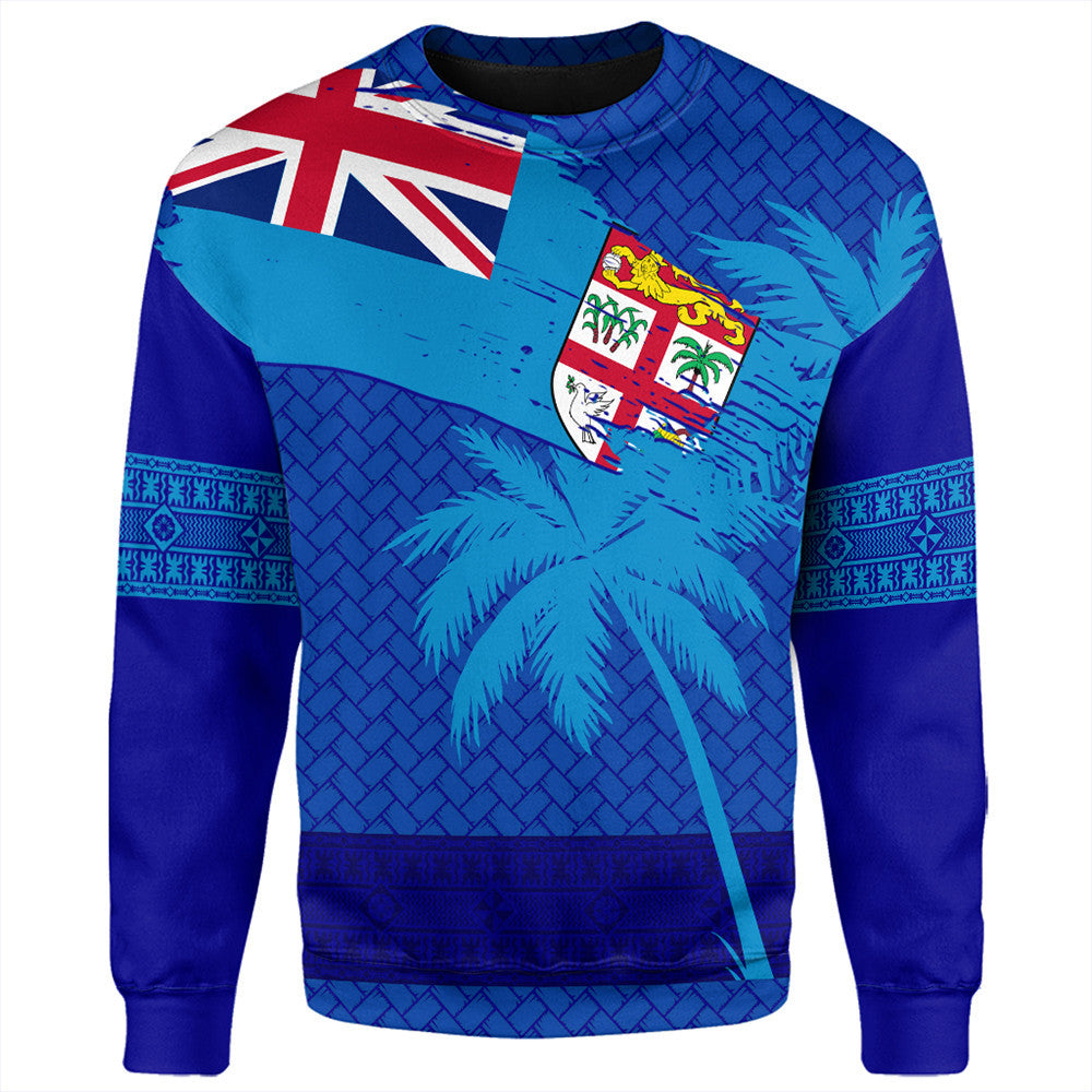 Polynesian Pride Sweatshirt - Fiji Palm Tree Coat Of Arms Sweatshirt LT10 Unisex Blue - Polynesian Pride
