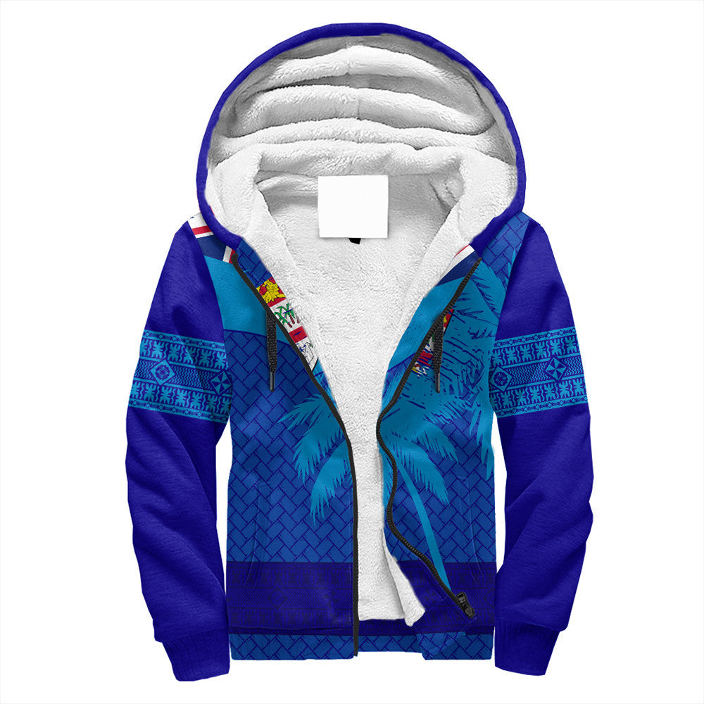 Polynesian Pride Hoodie - Fiji Palm Tree Coat Of Arms Sherpa Hoodie LT10 Unisex Blue - Polynesian Pride