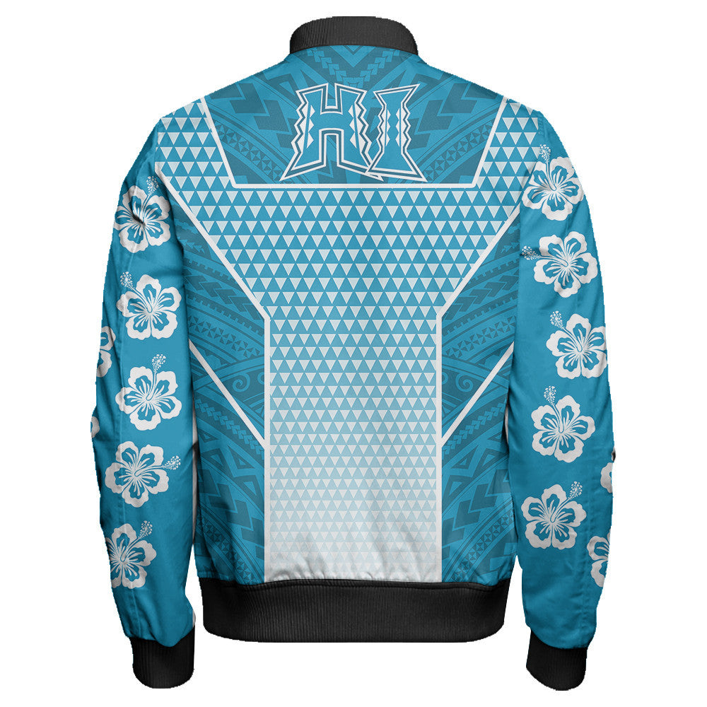 Polynesian Pride Jacket - Personalized Kakau Hawaii Polynesian Blue Gradient Sleeve Zip Bomber Jacket LT10 - Polynesian Pride