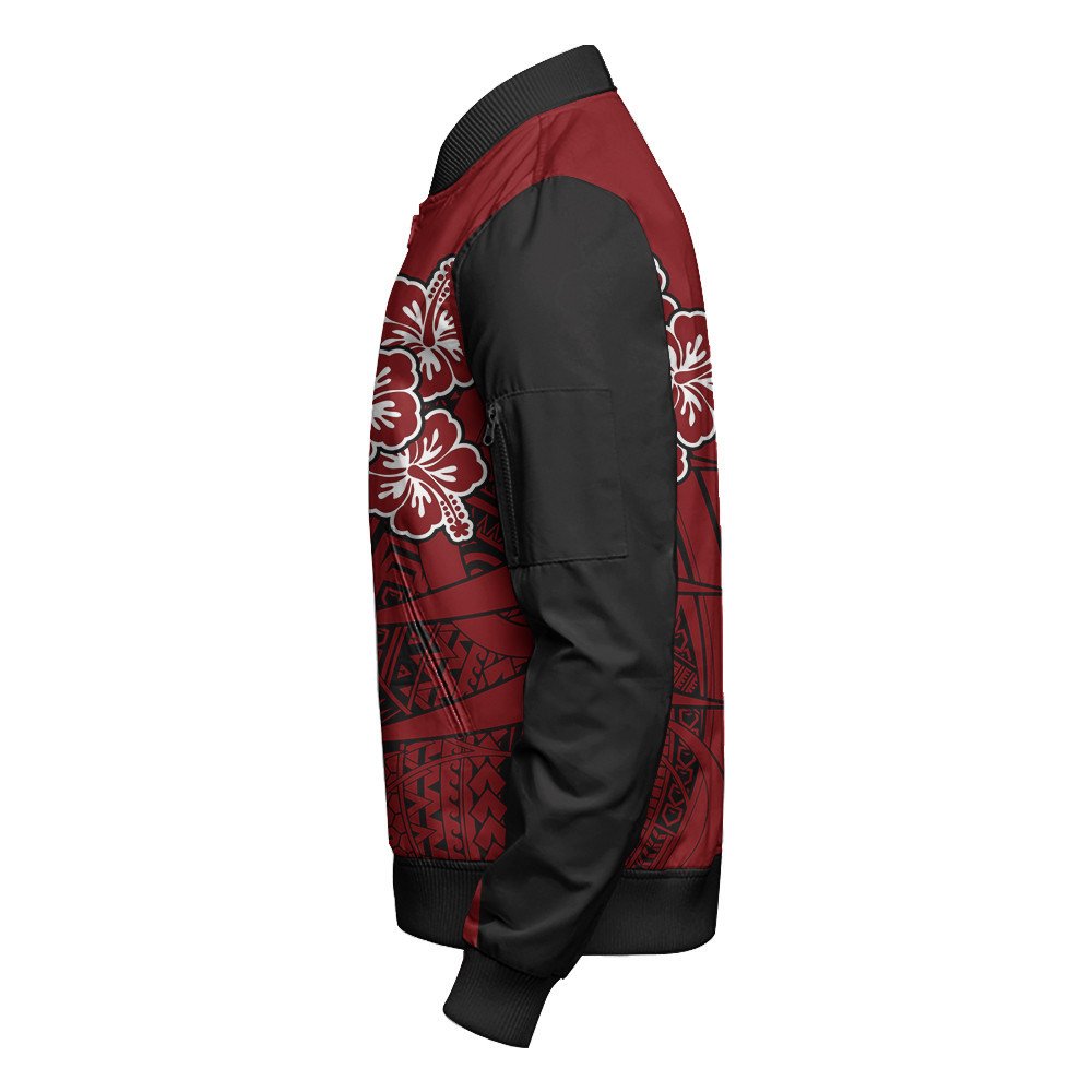 Polynesian Pride Jacket - Personalized Hawaii Spearhead Hibiscus Polynesian Sleeve Zip Bomber Jacket LT10 - Polynesian Pride