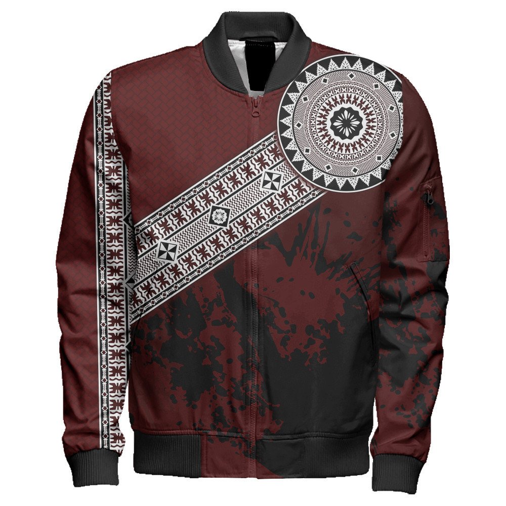 Polynesian Pride Jacket - Fiji Masa Paint Style Sleeve Zip Bomber Jacket LT10 Unisex Red - Polynesian Pride