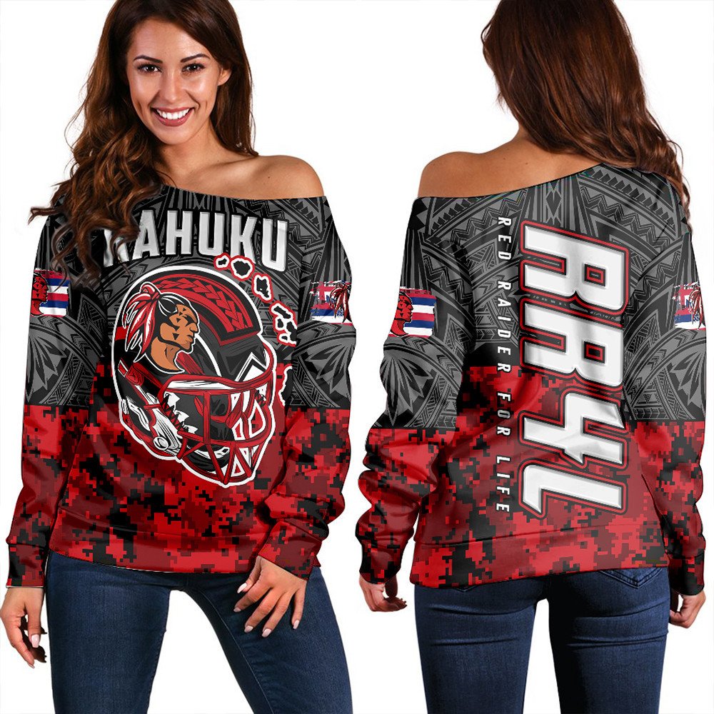 Polynesian Pride Sweatshirt - Red Raider For Life Women Off Shoulder LT10 Women Black - Polynesian Pride