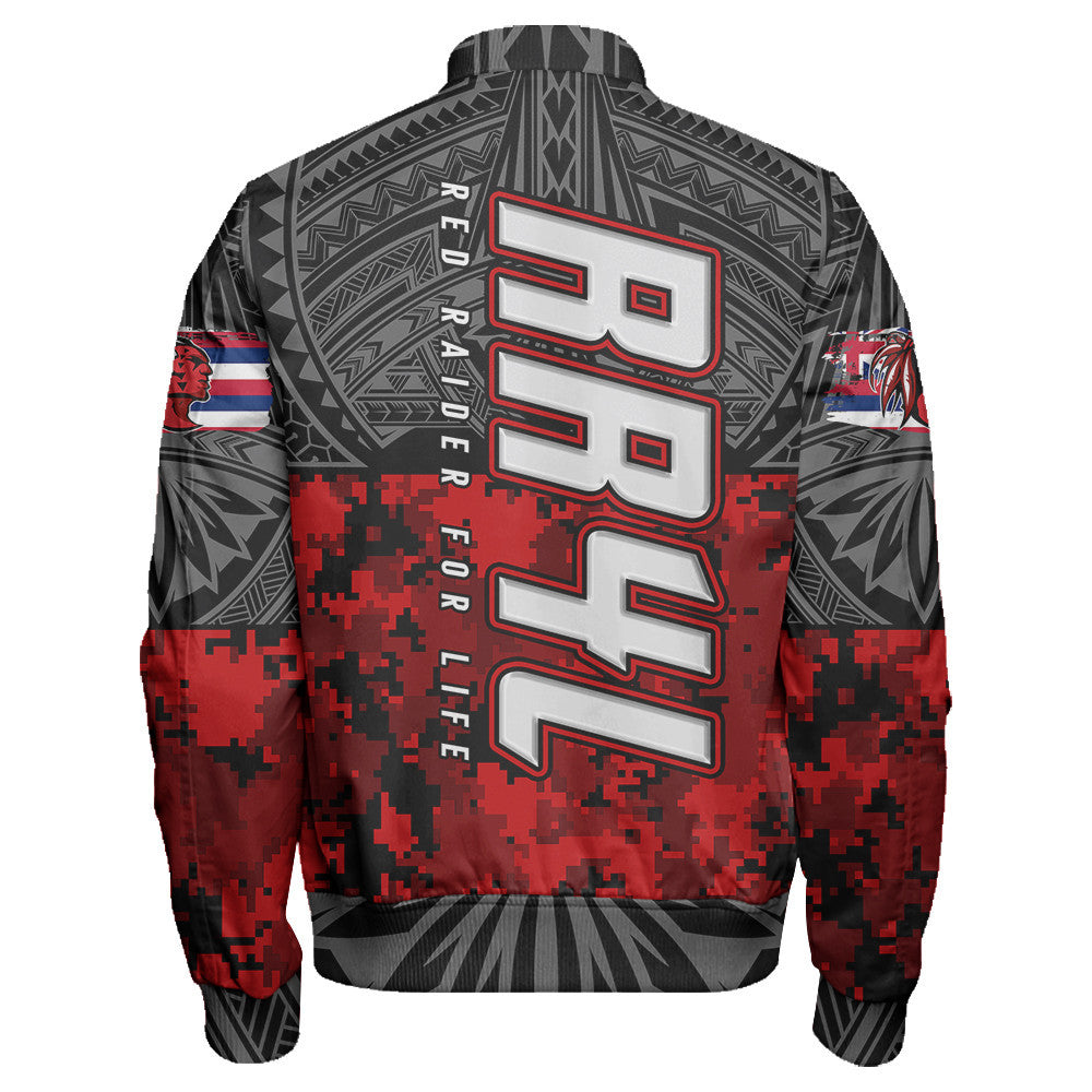 Polynesian Pride Jacket - Red Raider For Life Sleeve Zip Bomber Jacket LT10 - Polynesian Pride