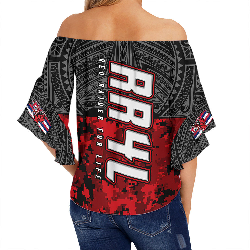 Polynesian Pride Clothing - Red Raider For Life Off Shoulder Wrap Waist Top LT10 - Polynesian Pride