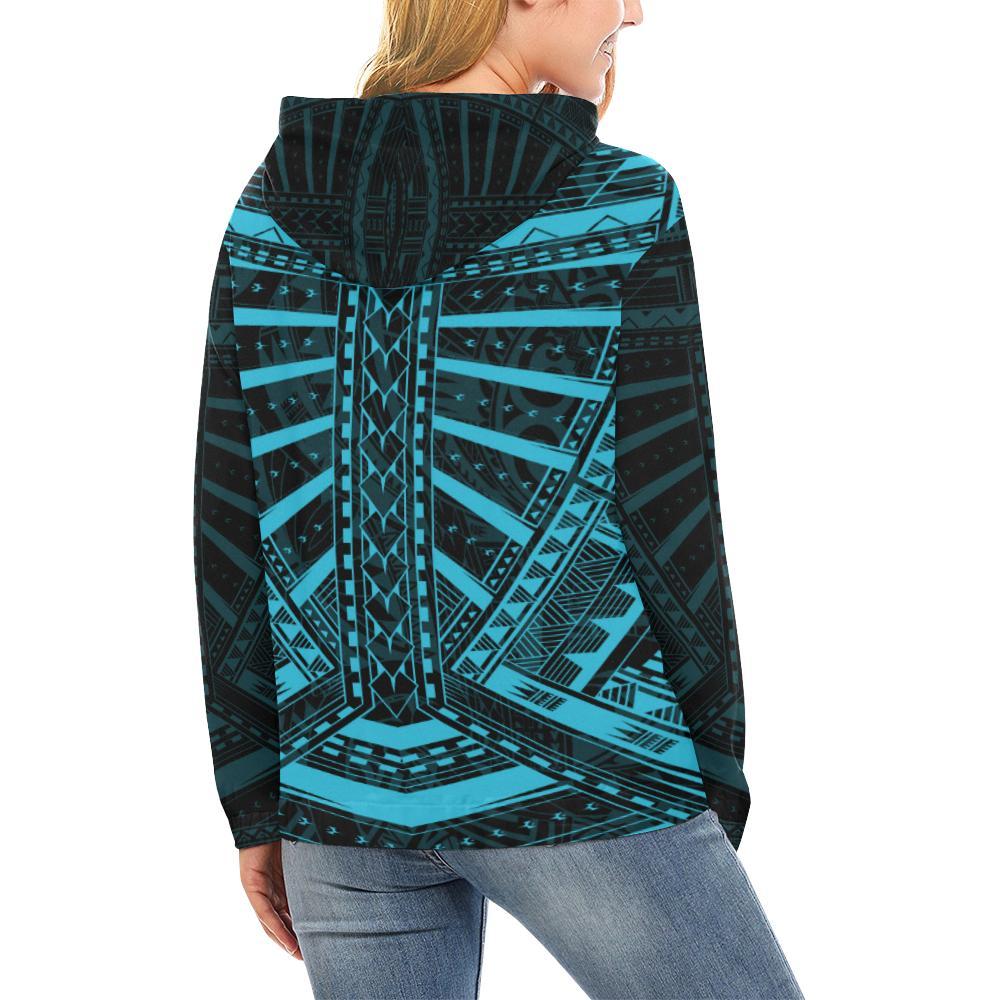 Polynesian Tattoo All Over Hoodie Blue - Polynesian Pride