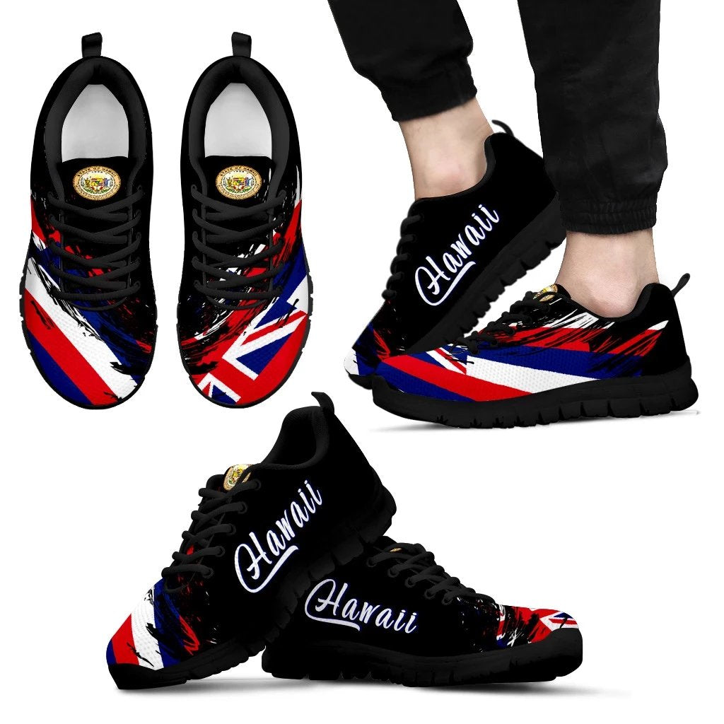 Hawaii Flag Sneakers - Art Style Men's Sneakers Black - Polynesian Pride